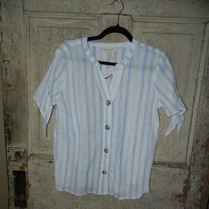 Cynthia Rowley Tie Sleeve Stipe Blouse Size M (P-1)